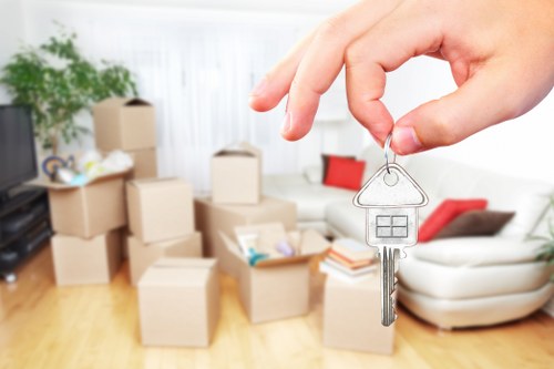 Packed boxes and moving supplies for a local home relocation