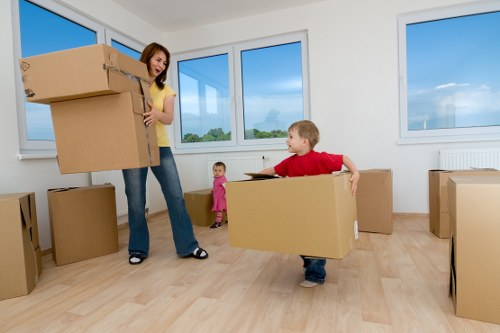 Moving boxes and household items prepared for a local removal